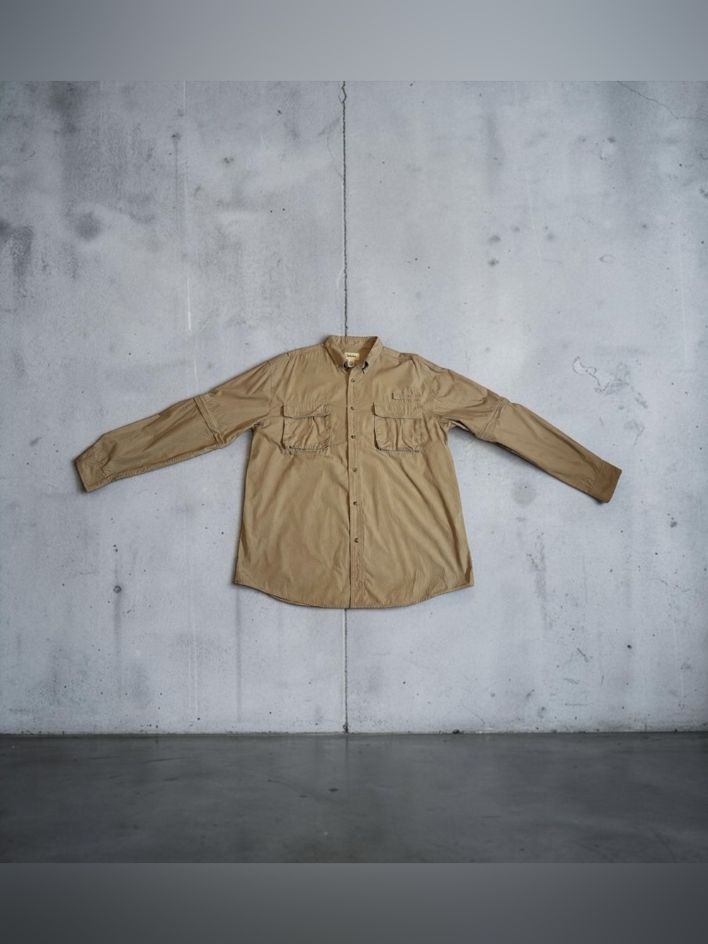 MENS GANDER MOUNTAIN KHAKI CONVERTIBLE SLEEVE OUTDOOR SHIRT SIZE LARGE